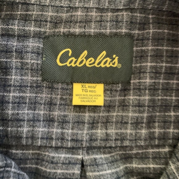 CABELA'S Long Sleeve Grey Windowpane flannel shirt Button Up White Blue XL - Picture 5 of 9